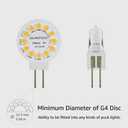 G4 LED Disc Bulb 12V Warm White 3000K - Under Cabinet Lighting Bulb G4 LED T3 20W Halogen JC Bulb Replacement for Non dimmable Puck Light - 12 Volt ac/dc 2 Watt Bi-pin Base Bulbs - 6 Pack