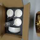 YOLIFE Espresso Cups with Saucers Set and Gold Metal Stand, 4oz Coffee Espresso Cups Set of 6, Ceramic Expresso Shots Cup with Stand & Saucers, White