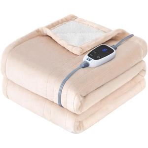 SEALY Heated Blanket Electric Throw, Flannel & Sherpa Heating Throw with 6 Heat Settings & 2-10 Hours Auto Shut Off, Fast Heating & ETL Certification, 50x60 Inch, Beige