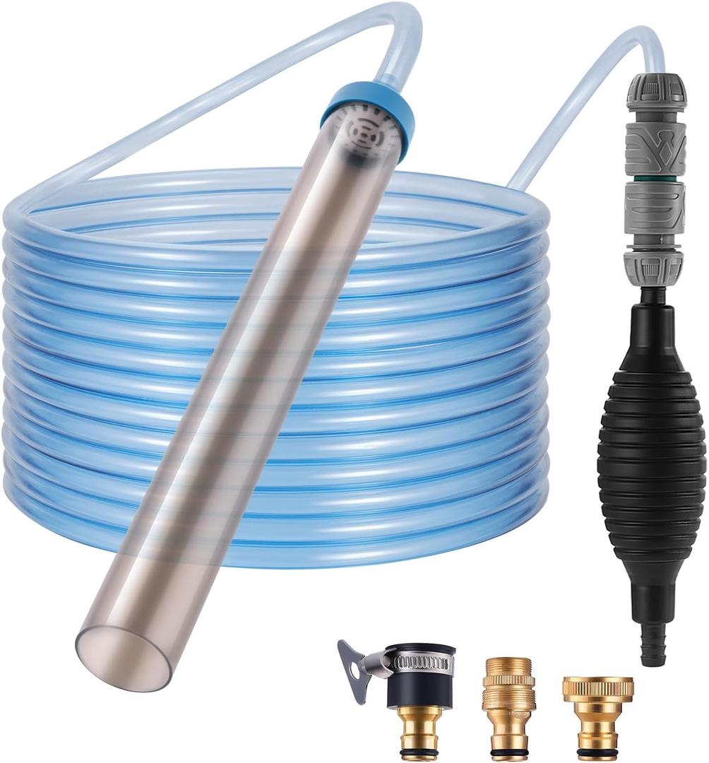 Fish Tank Vacuum Gravel Cleaner Gravel Vacuum for AquariumSiphon Aquarium Water Changer for Fish Tank with Four Faucet Adapter and Long Hose(30 Feet)