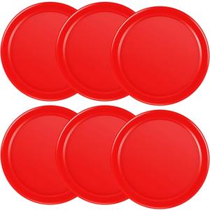 Coopay 3 1/4 Inches Air Hockey Pucks 6 Pack Full Size Heavy Replacement Pucks for Game Tables Equipment Accessories (Red)