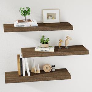 Wall Shelves, 24 Inches Floating Shelves for Wall, Wall Mounted Wood Shelves for Bedroom Laundry Living Room, Solid Wood Display Shelves Decor (Brown, 24 Inches)