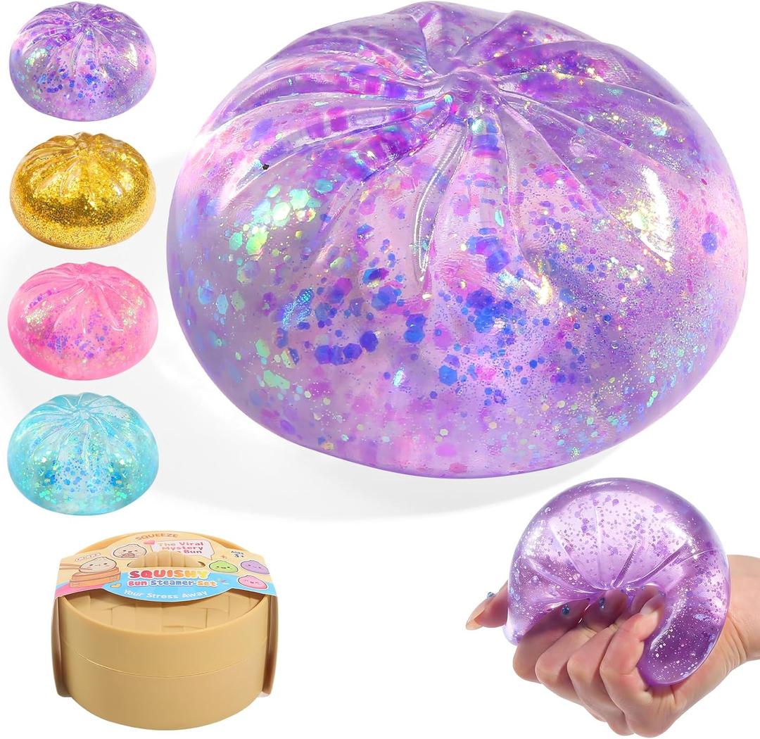 Sugar Glitter Dumpling Squishy,Viral Bao Bun Squishy Dumling Mystery Box,Stress Relief Fidget Squeeze Toy for Holiday & Birthday Gifts (Purple)