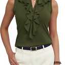 Women Sleeveless Work Blouses Dressy Casual Ruffle Tank Tops Summer Business Casual Office Outfit (Small, Army Green)