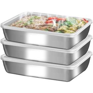 GIUOIDUO stainless steelFood Storage Containers setsstorage box with lidfreezer FrozenKitchen tray with lidOven plateSide dish plate Freezer & Dishwasher Safe (3-Pack)