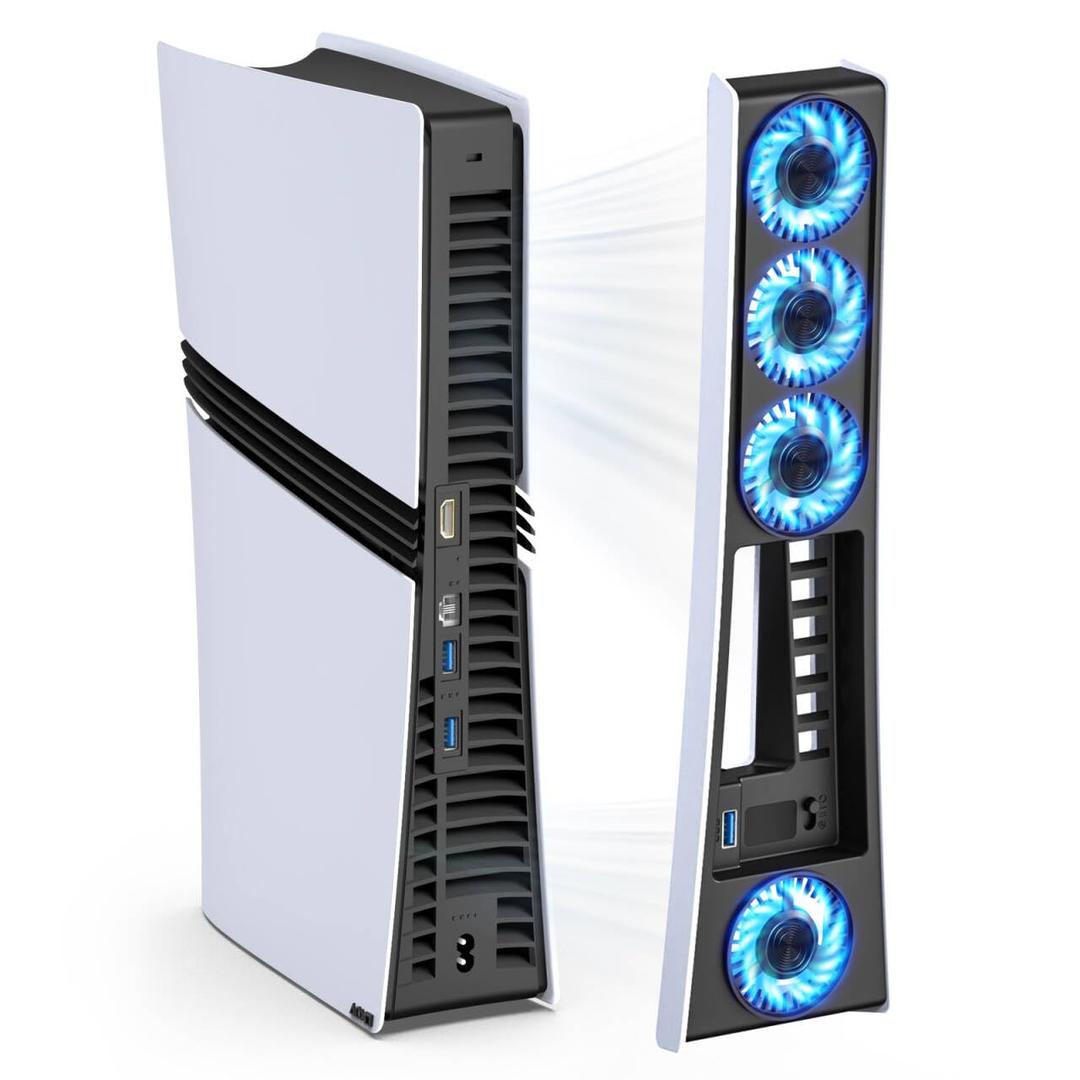 Ps5 Pro 4 Cooling Fans,Ps5 Pro Accessories Fans with USB 3.0,Efficient Quiet Cooler Fan with Adjustable Speed,Cooling Fan for PlayStation5 Pro Temperature-Controlled (Black)