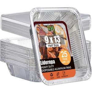 Disposable Aluminum Foil Pans with Lids 9x13-25 Pack Aluminum Foil Pans, Heavy Duty Aluminum Baking Pans for Holiday Cooking, Christmas, Thanksgiving, Parties, Meal Prep & Storage