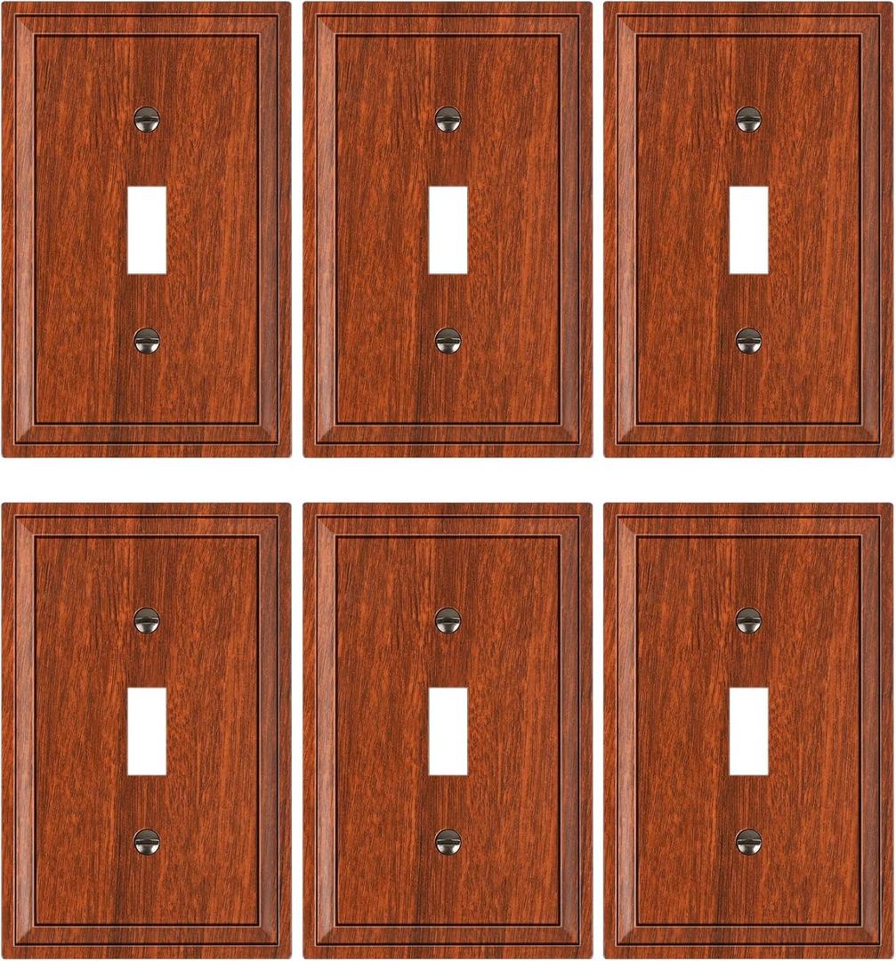 6-Pack Single Toggle Light Switch Covers Wall Plate, Wood Grain Decorative Switch Plate Covers, 1 Gang Natural Bamboo Fiber Wall Plate, Corrosion Resistant