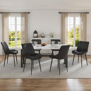 VECELO Dining Chairs Set of 6, Modern Upholstered Faux Leather Cushion Seat and Metal Legs for Kitchen, Living Room, Black