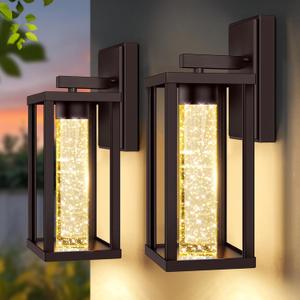2-Pack Outdoor Wall Lights Fixture, Exterior Waterproof Outdoor Wall Sconces Lantern with Crystal Bubble Glass, Modern Brown Outside Lighting for Porch, House, Patio, Front Door
