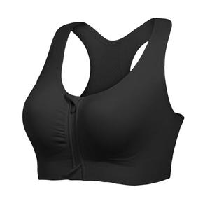 Lemef Front Zipper Sports Bras for Women Wirefree Post Surgery Bra Front Closure Racerback Compression Mastectomy Bras Black Size XL