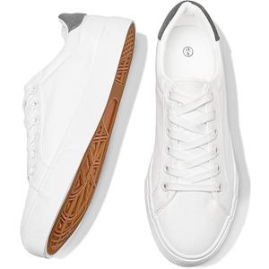 FRACORA Mens Canvas Shoes White Black Sneakers Low Top Lace Up Casual Shoes (9.5)