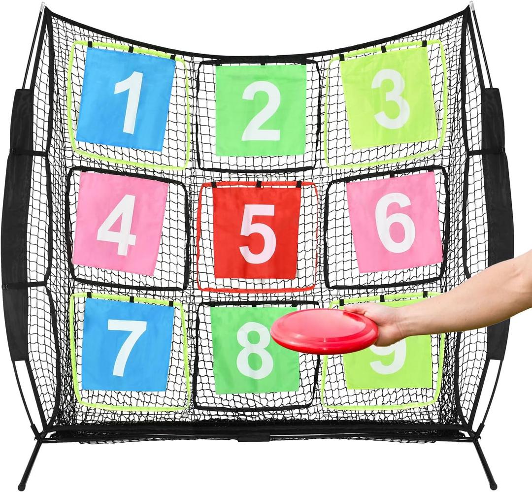 Disc Golf Net Portable Disc Training Net with 9 Target Multifunctional Practice Net Disc Golf Target Net for Backyard Indoor Outdoor Game,7ft x 7ft