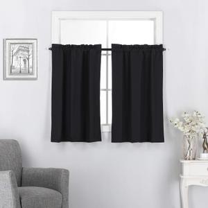 Thermal Insulated 100% Blackout Window Tiers - Energy Efficient Home Dcor Curtains for Kitchen or Any Small Window, 2 Pieces, 27" x 36" inches per Panel-Black