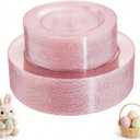 WDF 120pcs Pink Plastic Plates Disposable - Clear Pink Glitter Plates including 60PCS Dinner Plates 10.25inch and 60PCS Salad Plates 7.5inch for Wedding Baby Shower Spring Birthday (Rose Gold Glitter)