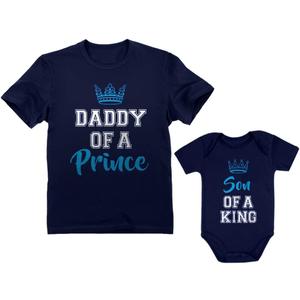 Tstars Daddy of a Prince Son of a King Matching Dad and Baby Shirts - Fathers Day Outfit Gift for Newborn & Dads Daddy Navy Large/ Son Navy 12M (6-12M)