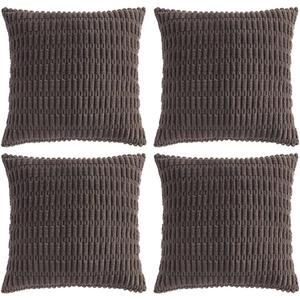Fancy Homi 4 Packs Boho Dark Brown Decorative Throw Pillow Covers 20x20 Inch for Living Room Couch Bed Sofa, Rustic Modern Farmhouse Home Decor, Soft Plush Corduroy Square Cute Cushion Case 50x50 cm