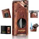 All-in-one Torch Lighter with Cutter, Holder, Windproof Flame, Refillable Butane Jet Flame Lighter, Multifunctional Accessories, Gifts for Men, Cool Lighters for Candle, Outdoor (Without Gas) (Woodgrain)