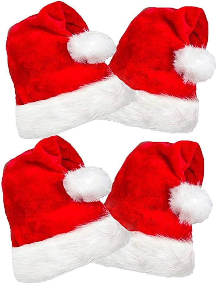COOLJOY 4 Pack Plush Santa Hats, Christmas Santa Hats for Christmas Party, Adult size Xmas Holiday Hat for Unisex Kids Party Supplies