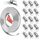 Hose Clamps 30FT Strap+15 Fasteners,DIY Cut-To-Fit 304 Stainless Steel Adjustable Large Worm Gear Band Clamp Assortment Kit,Metal Screw Fasteners and Strapping for Pipe,Duct,Pole,Tube