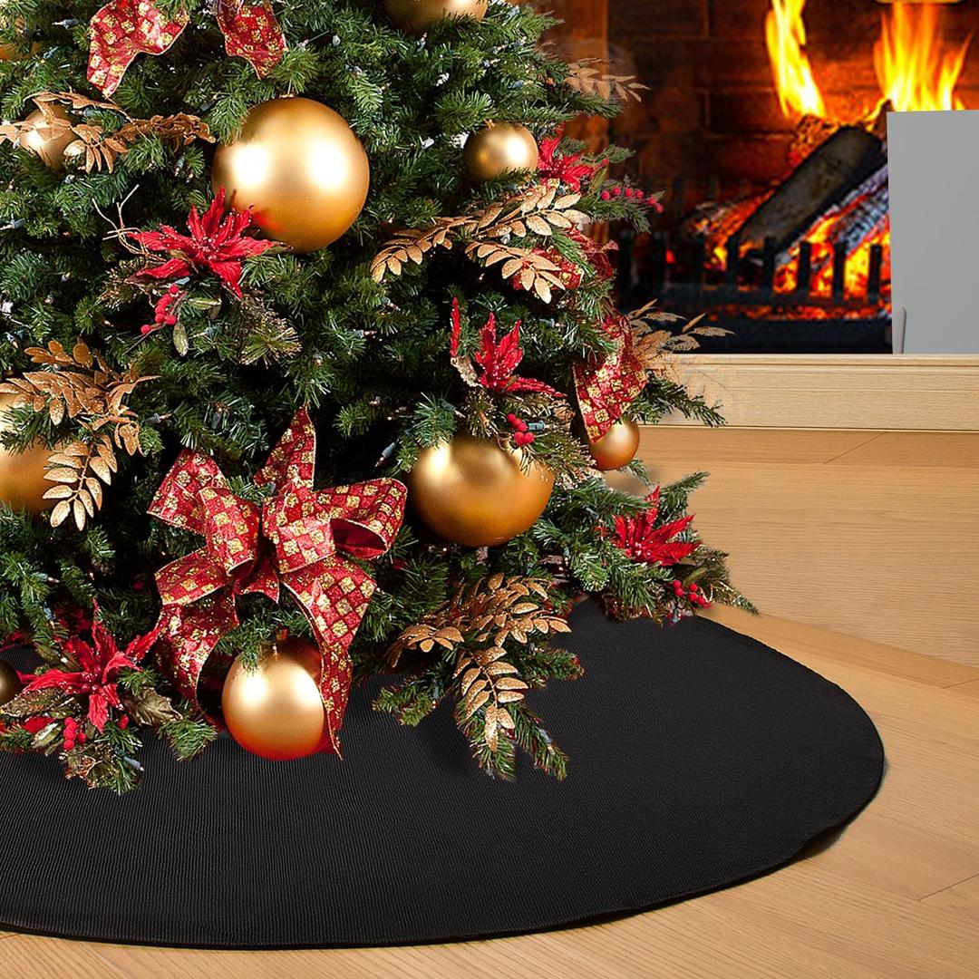 Black Christmas Tree Skirt 36 inches Small Double Layers Soft Burlap Tree Skirt for Christmas Halloween Holiday Home Decorations