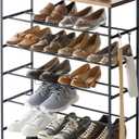 YAMAZAKI Home Six-Tier Shoe Organizer Tall Slim Shoe Rack for Entryway Or Closet, Narrow Metal Shoe Storage with Wooden Top, Steel, Black, Easy Assembly, 34" - Steel - Holds 18 to 21 Shoes