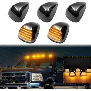 Aexploer LED Cab Roof Marker Lights Compatible with F250 F350 F450 F550 1999-2016 & for F650 F750 2004-2017 Top Clearance Running Lamp Replacement Assemblies 5PCS (Smoke Lens & Amber Light)