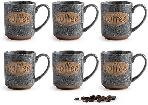 LYEOBOH Espresso Cups, Coffee Cups, Tea Cup - 3 oz Grey Ceramic Set of 6, Mini Coffee Mugs, Demitasse Cups, Espresso Shot, Microwave Dishwasher Safe, Ceramic Mugs, Perfect for Daily Use & Tea Time
