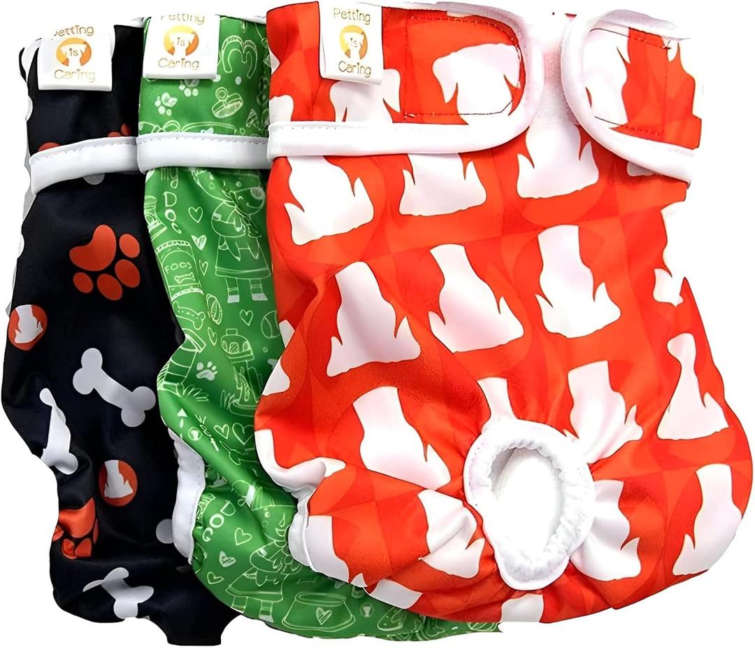 PETTING IS CARING Dog Diapers Washable & Reusable Female and Male Dog Diapers Materials Durable Machine Washable Solution for Pet Incontinence and Long Travels - 3 Pack Set (S, New)
