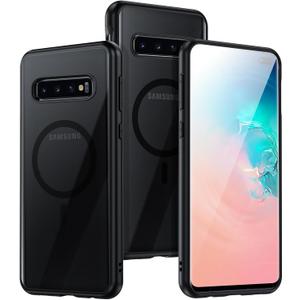 for Samsung Galaxy S10 Plus Magnetic Case - [Compatible with Magsafe Accessory][Military Drop Protection] Soft TPU Bumper + Translucent Matte Back Cover for S10 Plus, Matte Black