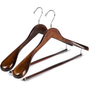 Luxury Wide Shoulder Wooden Hangers 2 Pack, with Locking Bar, Smooth Retro Finish Wood Suit Hanger Coat Hanger for Closet, Holds Up to 20lbs, 360 Swivel Hook, for Jacket, Dress Heavy Clothes Hangers