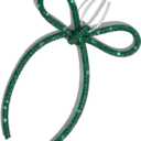 FLAIR GIFTS 6 Pcs 4.3" x 6" 2025 Christmas Bows for Tree Decor, Green Sparkly Glitter Rhinestone Bow Ornaments with Twist Tie for Xmas Decoration, Wreath, Garland, Gift Wrapping