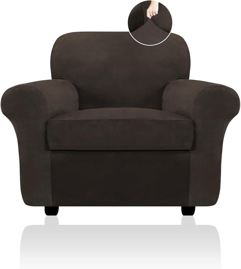 FestiCorp Sofa Cover, Velvet Couch Covers for Dogs, Stretch Sofa Slipcovers, Thick Furniture Covers for Pets, Washable Chair Cover, Armchair, Brown (Small)