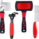 4 Pieces Pet Grooming Kit - Dematting Combs, Slicker Brush, and Steel Comb for Removing Knots and Hair from Dogs, Cats, and Poodles