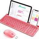 seenda Bluetooth Keyboard and Mouse for iPad, Multi-Device Bluetooth + 2.4G Wireless Round Key Cute Keyboard Mouse with Tablet Holder for MacBook/Windows Computer, iOS/Andriod Tablet Phone Coral Pink