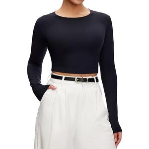  Cropped Long Sleeve T Shirts for Woman - Slim Fit Crew Neck Crop Tops, Basic Women's Cropped Tee Casual Wear Workout, Size XL