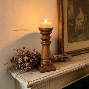 Wood Pillar Candle Holders 14 Inch Tall, Handmade Antique Brown Farmhouse Candle Holders for Pillar Candles, Natural Decorative Candlestick Holders, Rustic Candle Holder for Table Centerpiece