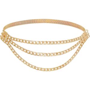 Skinny Stretch Belt Multilayer Metal Elastic Waist Belts Thin Waistband for Women Dress (70cm/27.6in, Gold)