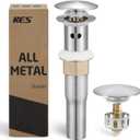 KES All Metal Bathroom Sink Drain with Strainer Basket Hair Catcher Anti Clog Pop Up Drain Stopper for Vanity Vessel Sink with Overflow, Rustproof 18/8 Stainless Steel Brushed Nickel S2013A-BN