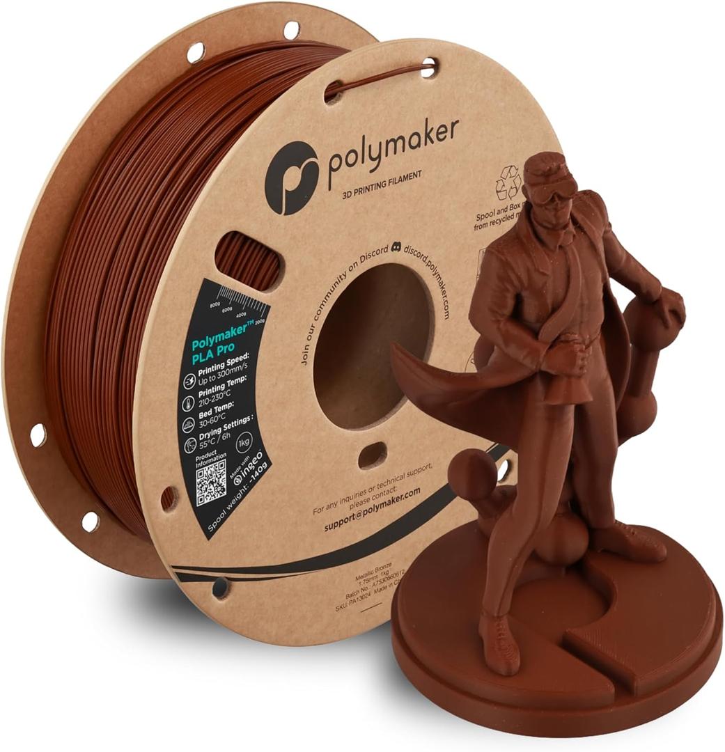 Polymaker PLA Pro 3D Printing Filament Metallic Bronze 1.75mm 1KG, High-Impact Tough PLA, Fast Printing up to 300mm/s, New Formula, Easy to Print on Most FDM Printers, No Enclosure Required