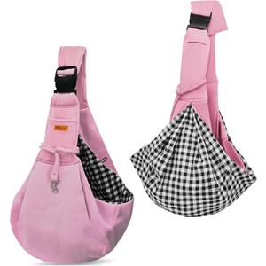CUBY Dog and Cat Sling Carrier, Hands Free Reversible Pet Papoose Bag, Soft Pouch Adjustable, Suitable for Puppy Cats for Outdoor Travel (Pink, M-Adjustable Strap)