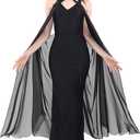 KUOIN Women's Chiffon Sheer Cape Gothic Tulle Cloak Halloween Wedding Bridal Collared Shawls Full-Length 130CM One Size