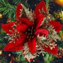 SPORTYOUTH 30 Pcs Red Gold Poinsettia Artificial Christmas Flowers with Clips Stems, 5.5" Xmas Tree Decoration Ornaments Glitter Poinsettias Flower for Wreath Garland New Year Wedding Home Party