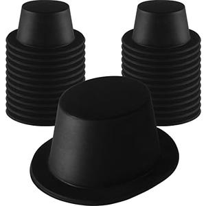 SATINIOR Top Hat 24 Pieces Black Plastic Top Hat for Women Magician Costume for Men Child Kids Birthday Party Supplies Black