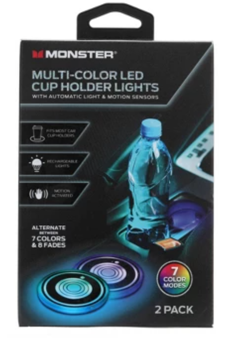 MONSTER MULTY-COLOR LED CUP HOLDER LIGHTS 2pack