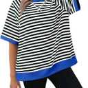 Dokotoo Oversized T Shirts for Women Fashion 2025 Casual Striped Color Block Crewneck Short Sleeve Tee Spring Tops for Women Loose Fit Lightweight Thin Trendy Pullover T-Shirts Blouse Black (Small)