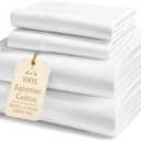 LANE LINEN 100% Egyptian Cotton King Sheets Set  4 Piece Sateen Weave Bed Sheets, Ultra Soft, 16" Deep Pocket, Luxury King Size Sheet Set  White