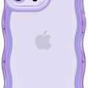 Anuck for iPhone 13 Pro Max Case Wavy Edge Clear Back Design, Anti-Slip Grip Cute Wave Curly Frame Shape Shockproof Soft TPU & Hard Bumper Protective Phone Case Cover for Women Girls, Clear Purple, Set of 2