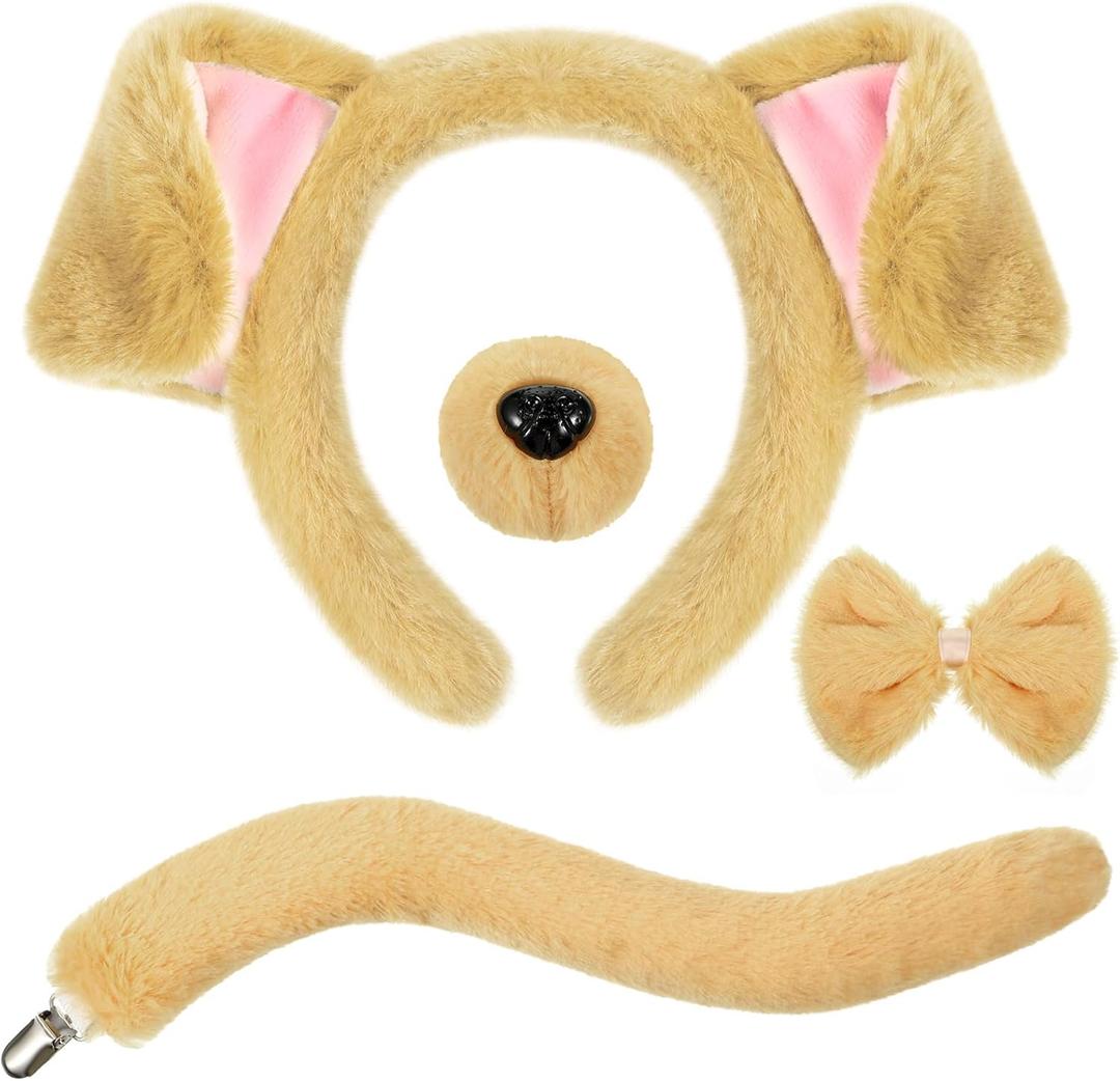 SATINIOR Puppy Dog Costume Set Ears Headband Nose Bow Tie Tail Animal Cosplay for Halloween