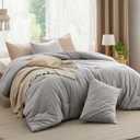 Bedsure Comforter Set Queen Size - Cotton Fabric with Microfiber Inner Fill, Grey Stone Color Soft Bed Set for All Seasons, 3 Pieces, 1 Comforter (82" x 86") and 2 Pillow Cases
